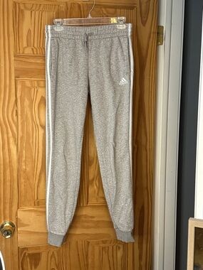 adidas women’s Gray Heather Jogger Sweatpants with White Stripes